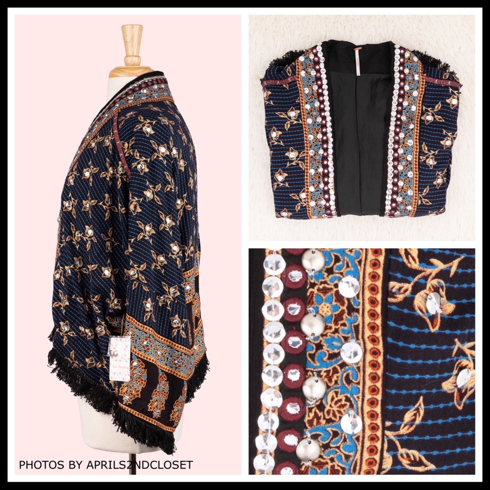 FREE PEOPLE BOHO KIMONO CARDI WRAP CAPE JACKET A2C - Picture 6 of 16